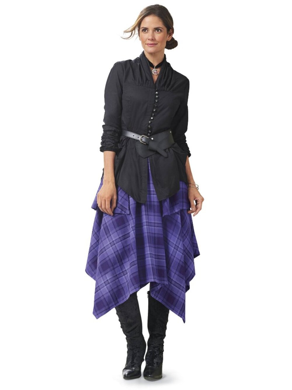 Pyramid Collection Goth Steampunk Victorian Runched Cinched Belted Irregular Top - Picture 3 of 3